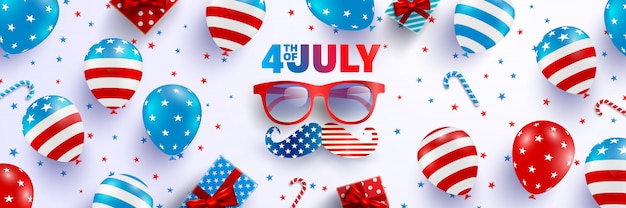 Plik wektorowy 4 lipca plakat szablon. obchody dnia niepodległości usa z flagą amerykańskich balonów
