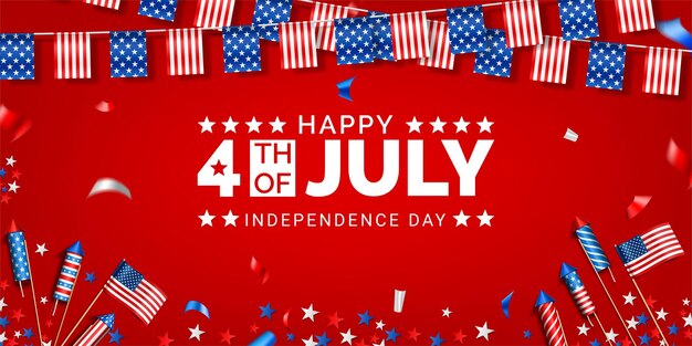 Plik wektorowy 4 lipca sztandar amerykańskiego dnia niepodległości i projekt szablonu postu w mediach społecznościowych