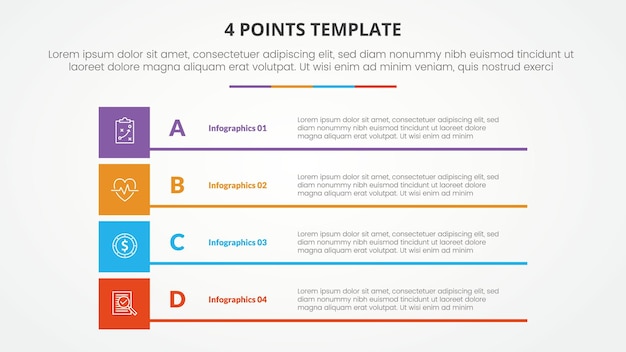 4-punktowa Koncepcja Infografiki Szablonu Sceny Do Prezentacji Slajdów Z Kreatywnym Prostokątem W Pudełku 4-punktowa Lista Z Wektorem W Stylu Płaskim
