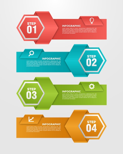 4-stopniowy Metalowy Szablon Infografiki Gradientowej