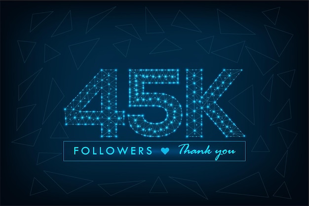 45 000 Obserwujących W Mediach Społecznościowych Dziękuje Za Wielokątny Projekt Postu Szkieletowego Z Niebieskim Tłem Low Poly