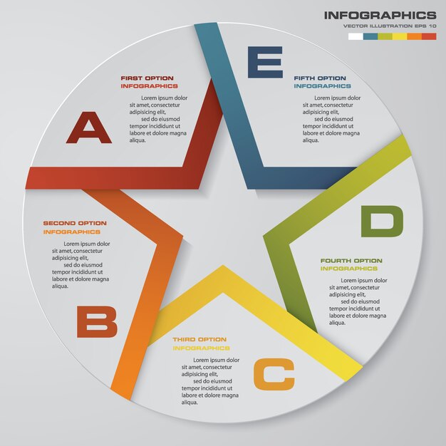 Plik wektorowy 5 kroków nowoczesnego wykresu kołowego elementy infografiki.