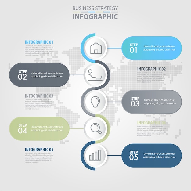 Plik wektorowy 5 kroków nowoczesny i czysty szablon projektu infografiki biznesowych