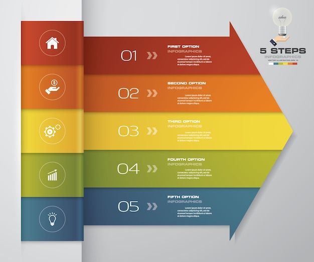 5-stopniowy Strzałkowy Wykres Elementów Infografiki.