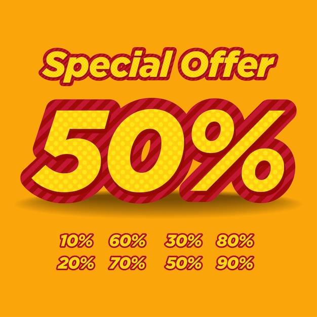 50 procent ZNIŻKI Oferta specjalna Ogłoszenie marketingowe Promocja rabatowa
