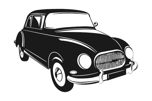50s klasyczny samochód zabytkowy na czarno-białej ilustracji
