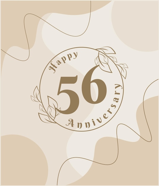 56 rocznica, minimalistyczne logo. brązowy ilustracji wektorowych na minimalistycznym szablonie liści.
