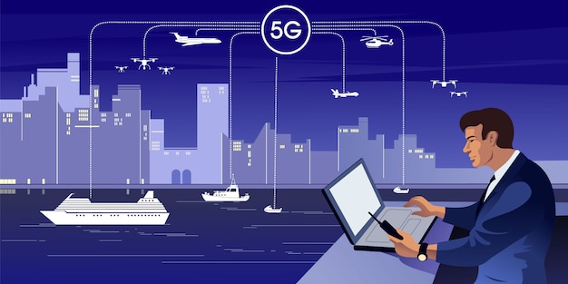 Plik wektorowy 5g jest piątą generacją cyfrowej technologii bezprzewodowej komórkowej jako infrastruktury łączności cywilnej.