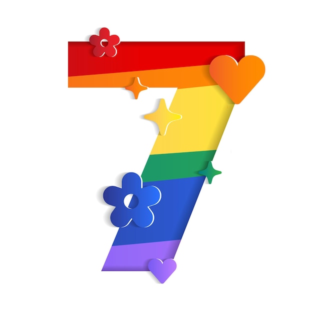 7 Cyfrowa Cyfra Litera Litera Duma Miesiąc Lgbtq Rainbow 3d Wycinanka Papieru Ilustracja Wektorowa