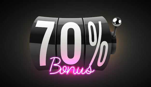 Plik wektorowy 70% bonus czarny automat wygrywa jackpot 777 wielka wygrana koncepcja jackpot kasyna