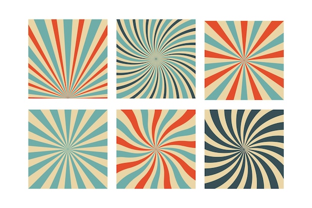 Plik wektorowy 70s retro groovy sunburst background set