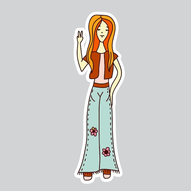 70s style wektor doodle naklejki Tęcza