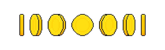 8-bit pixel art animacja monet Pixel money animowane ramki Złoty projekt monet do gier