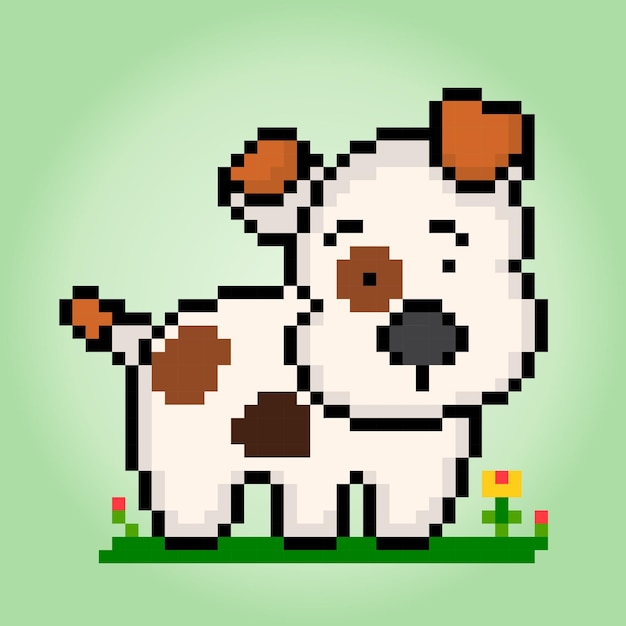 8-bitowe piksele psów rasy beagle Piksele zwierząt dla wzorów haftu krzyżykowego na ilustracjach wektorowych