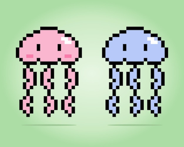 8-bitowe Zwierzę Jellyfish Animal Dla Zasobów Gier I Wzorów Haftu Krzyżykowego Na Ilustracjach Wektorowych
