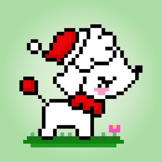 8-bitowy Piksel Chińskiego Grzywacza W Kapeluszu świętego Mikołaja Zwierzęta Na Ilustracjach Wektorowych