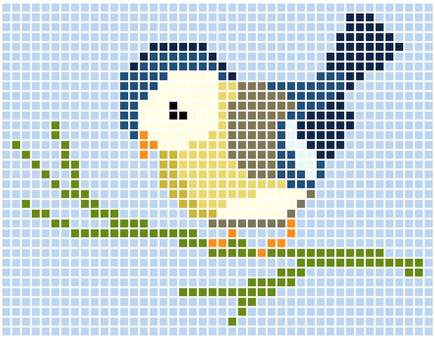 8-bitowy piksel ptak Zwierzęta Pixel na ilustracjach wektorowych do ściegów krzyżowych i mozaiki
