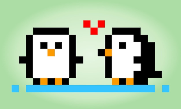 8-bitowy pingwin pikselowy Zwierzęta dla zasobów gier i wzorów haftu krzyżykowego na ilustracjach wektorowych