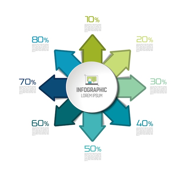 8 Kierunków Kolorowe Strzałki Projekt Schemat Wykres Szablon Infografika Wektor