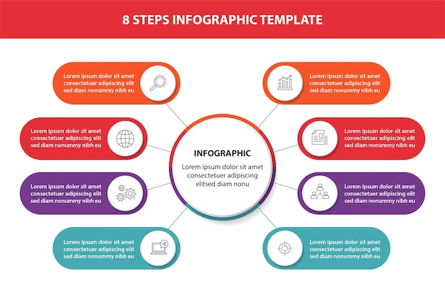 Plik wektorowy 8 kroków infografika szablon projektu schematu blokowego