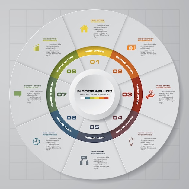 8 Kroków Nowoczesnego Wykresu Kołowego Elementy Infografiki.