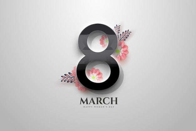 8 Marca Dzień Kobiet Z Czarnymi Cyframi Na Białym Tle