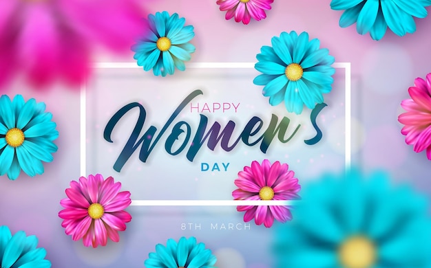 8 Marca Happy Womens Day Floral Illustration Międzynarodowy Dzień Kobiet Z Wiosennym Kwiatem