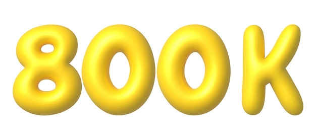 800 tys. 800 000 obserwujących w mediach społecznościowych Złoty element projektu w ilustracji wektorowych 3D w stylu kreskówek