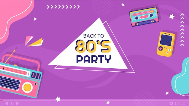 80s Party Video Miniatura Szablon Płaskie Kreskówka Tło Wektor Ilustracja