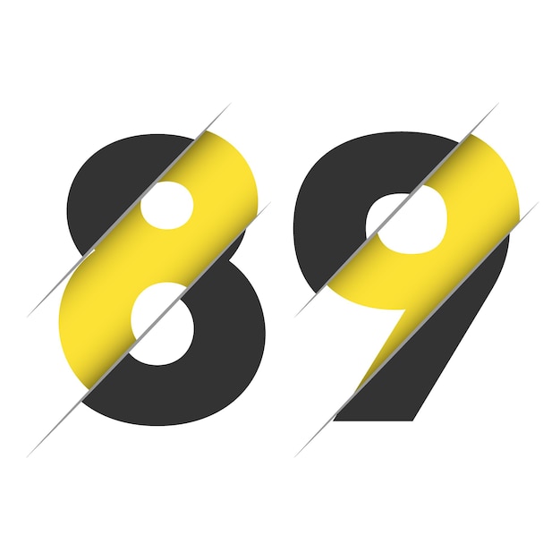 Plik wektorowy 89 8 9 projektowanie logo liczbowego z kreatywnym cięciem i czarnym kołem w tle kreatywne projektowanie logo