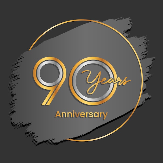 Plik wektorowy 90. rocznica logotyp złoty i srebrny numer koncepcja podwójnej linii logo vector template