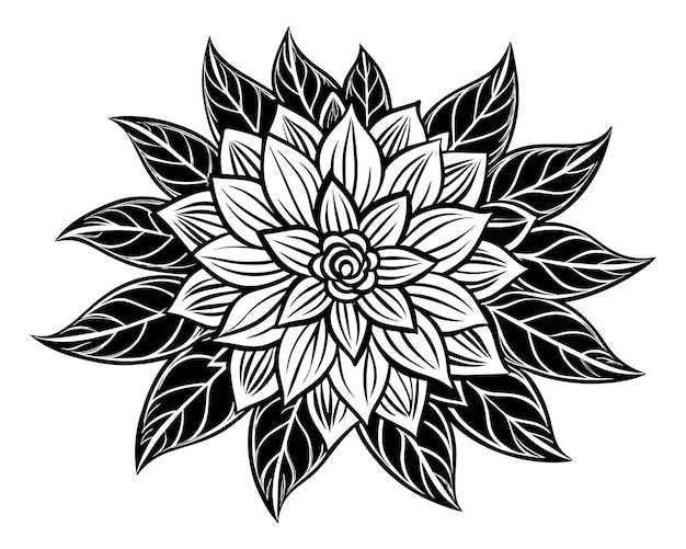 Plik wektorowy a black and white drawing of a lotus flower with leaves on it