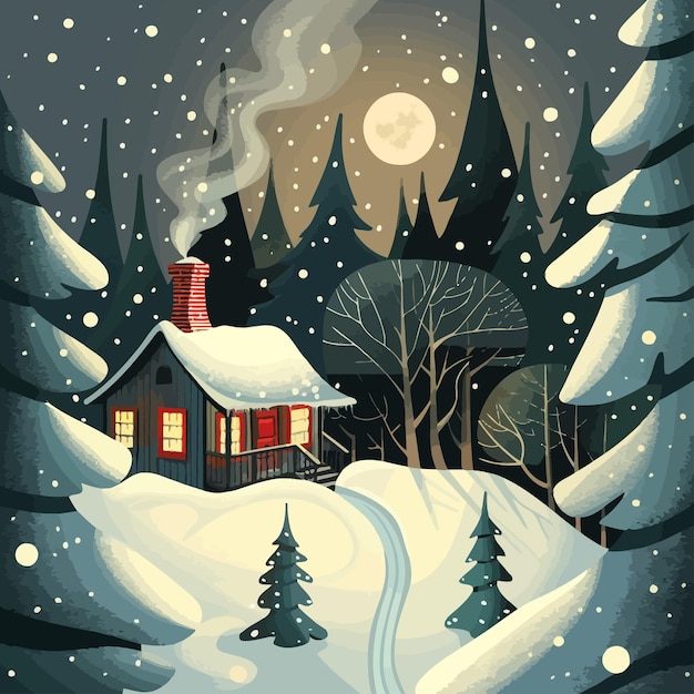 A_cozy_house_nestled_in_a_snowy_forest_vector
