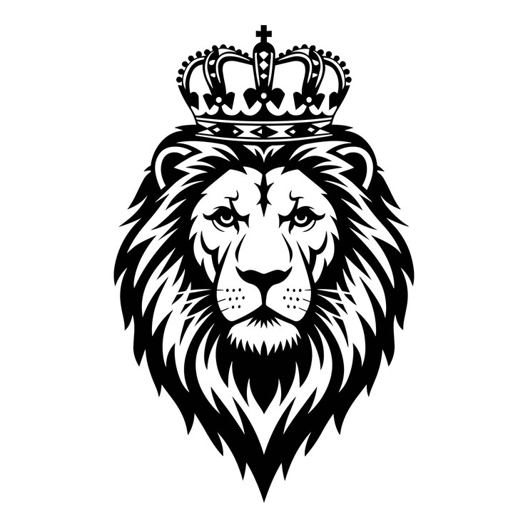 Wektor a lion head crown silhouette isolated vector and logo or poster vector design element