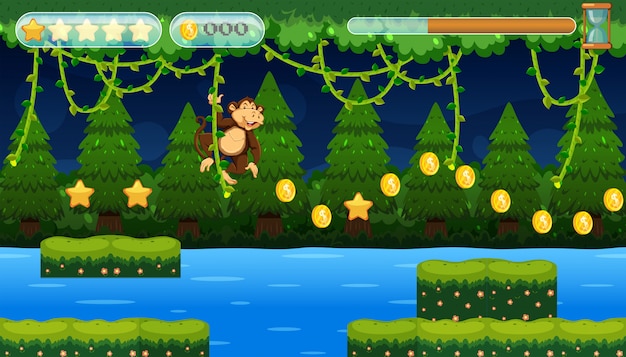 A Monkey Jumping Game In Jungle