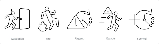 Plik wektorowy a set of 5 emergency icons as evacuation fire urgent