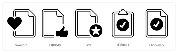 A set of 5 mix icons as favorite approved star