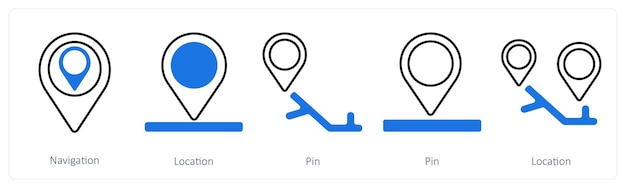 A set of 5 mix icons as navigation location pin