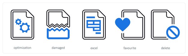A set of 5 mix icons as optimization damaged exce