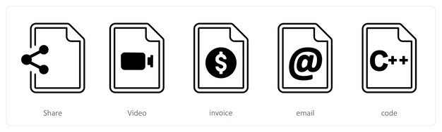 A set of 5 mix icons as share video invoice