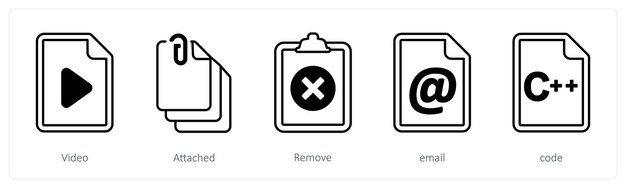 A set of 5 mix icons as video attached remove