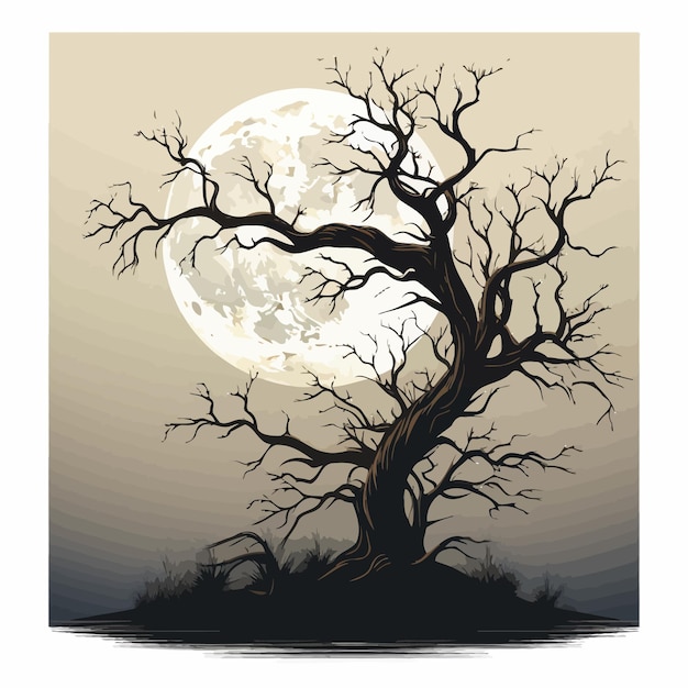 A_tree_with_a_white_moon_in_the_background_vector