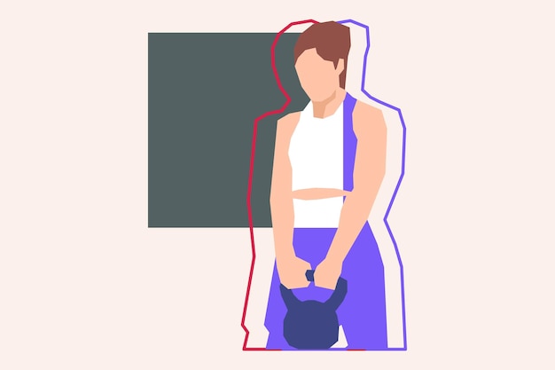 A woman is exercising using Kettlebell vector design