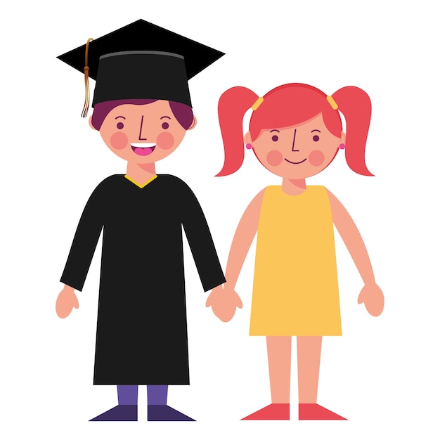 Plik wektorowy absolwent chłopiec trzyma rękę jej siostra ilustracji wektorowych