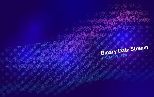 Abstract visualization of binary data flow with glowing light lines Suitable for AI machine learning and modern data management system design