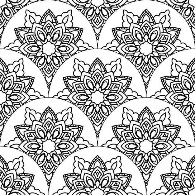 Abstrakcjonistyczna mandala rybia łuska bezszwowy wzór. Płytka ozdobna, tło mozaiki. Kwiatowy patchwork