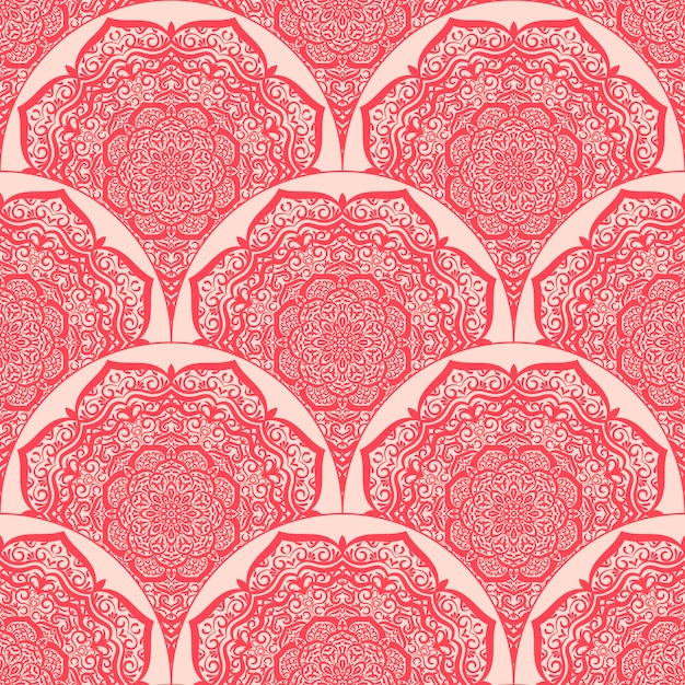 Plik wektorowy abstrakcjonistyczna mandala rybia łuska bezszwowy wzór. płytka ozdobna, tło mozaiki. kwiatowy patchwork