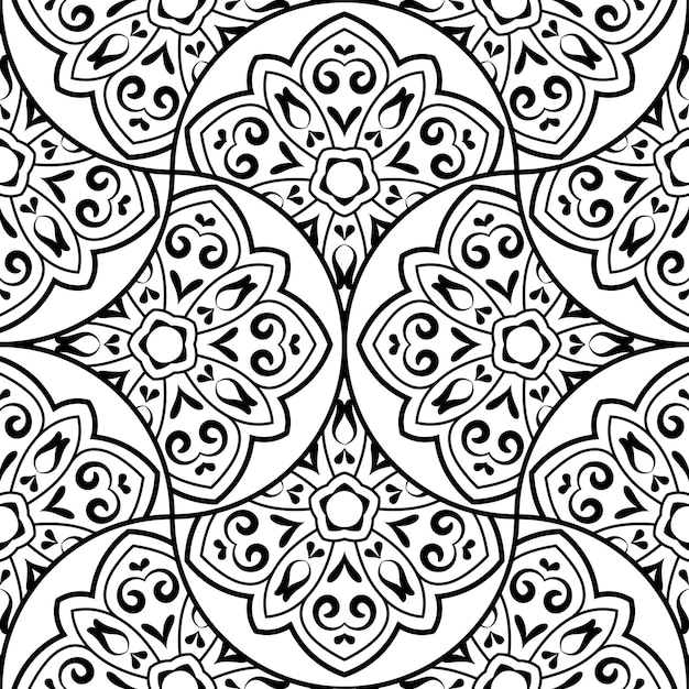 Abstrakcjonistyczna mandala rybia łuska bezszwowy wzór. Płytka ozdobna, tło mozaiki. Kwiatowy patchwork