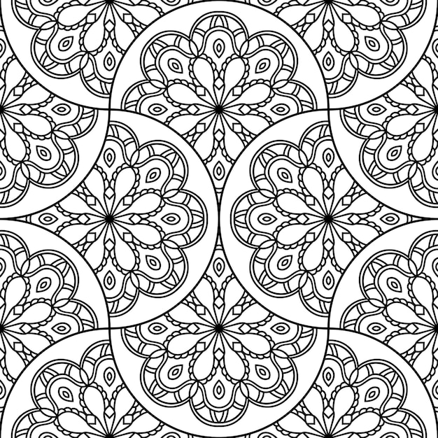 Abstrakcjonistyczna Mandala Rybia łuska Bezszwowy Wzór. Płytka Ozdobna, Tło Mozaiki. Kwiatowy Patchwork