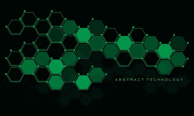Abstrakcjonistyczna zielona ciemnoszara technologia łączy koncepcję geometrycznych sześciokątów białe tło wektor